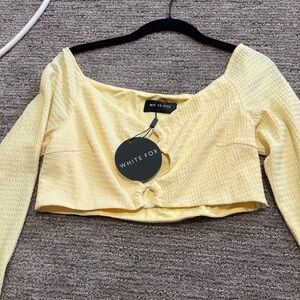 Women's Yellow Textured Long-Sleeve Crop Top